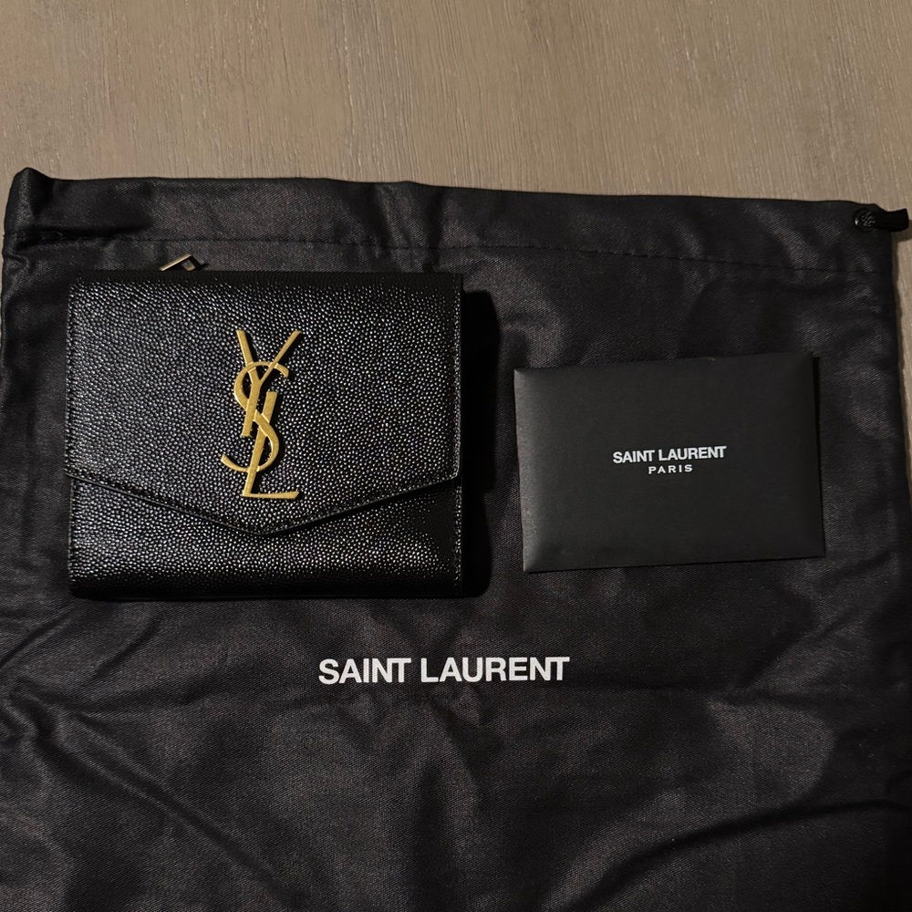 Saint Laurent Black Wallet with Gold Emblem